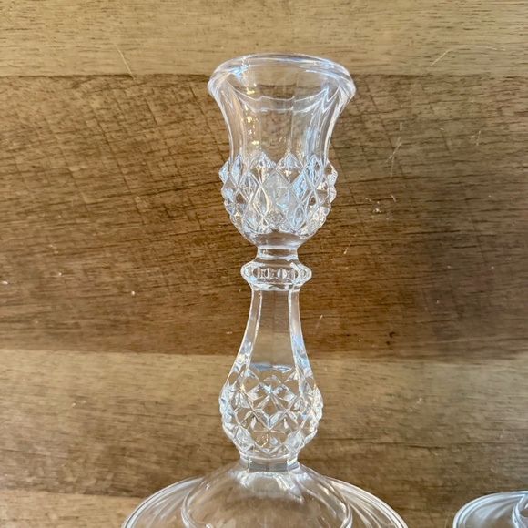 Vintage Longchamp Cristal d'Arques Candlesticks Diamond Point Clear Glass - Picture 2 of 5